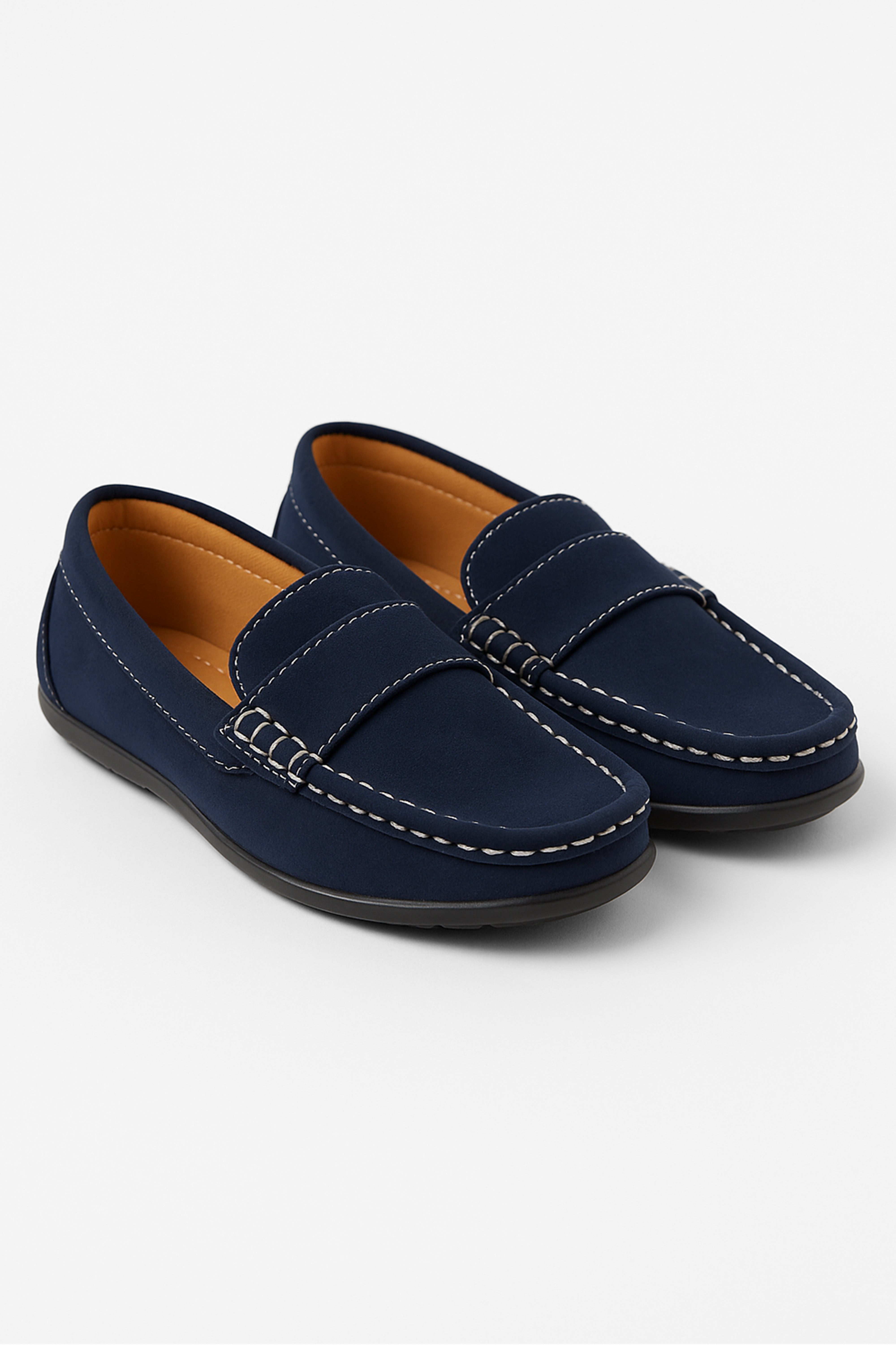 Boys Suede Slip On Penny Loafer - DUNCAN - Navy Blue Pair Side Picture