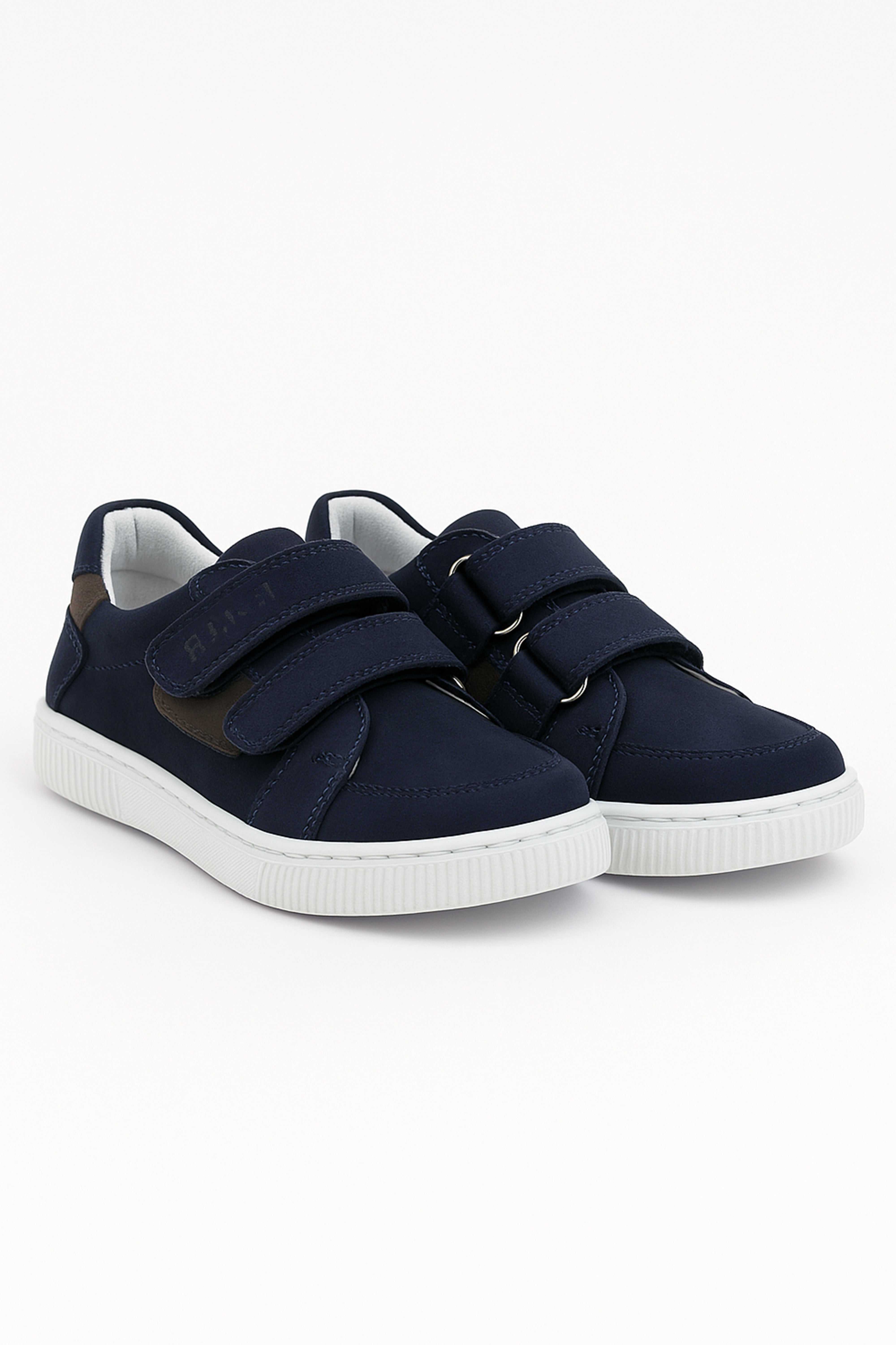 Boys Suede Velcro Sneakers - Navy Blue - Grey Pair Side Picture
