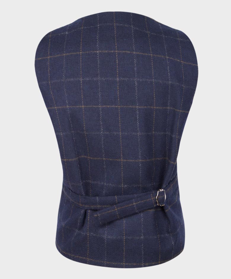 Boys Tailored Fit Herringbone Tweed Check Waistcoat Set - Navy Blue Picture