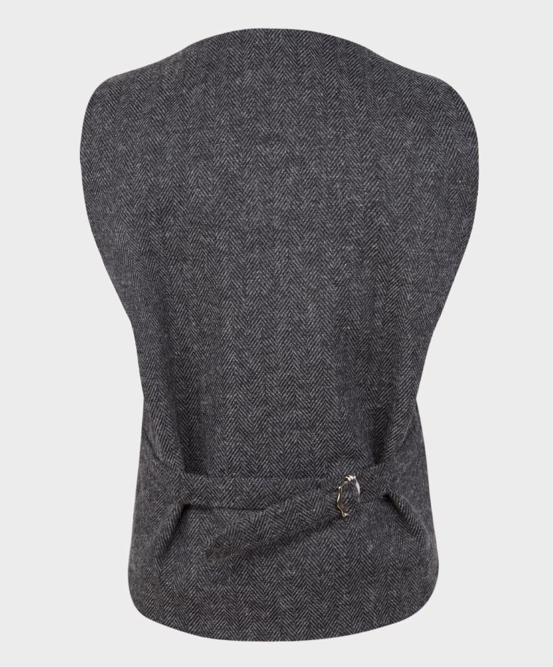 Boys Tailored Fit Herringbone Tweed Waistcoat Set - Charcoal Grey