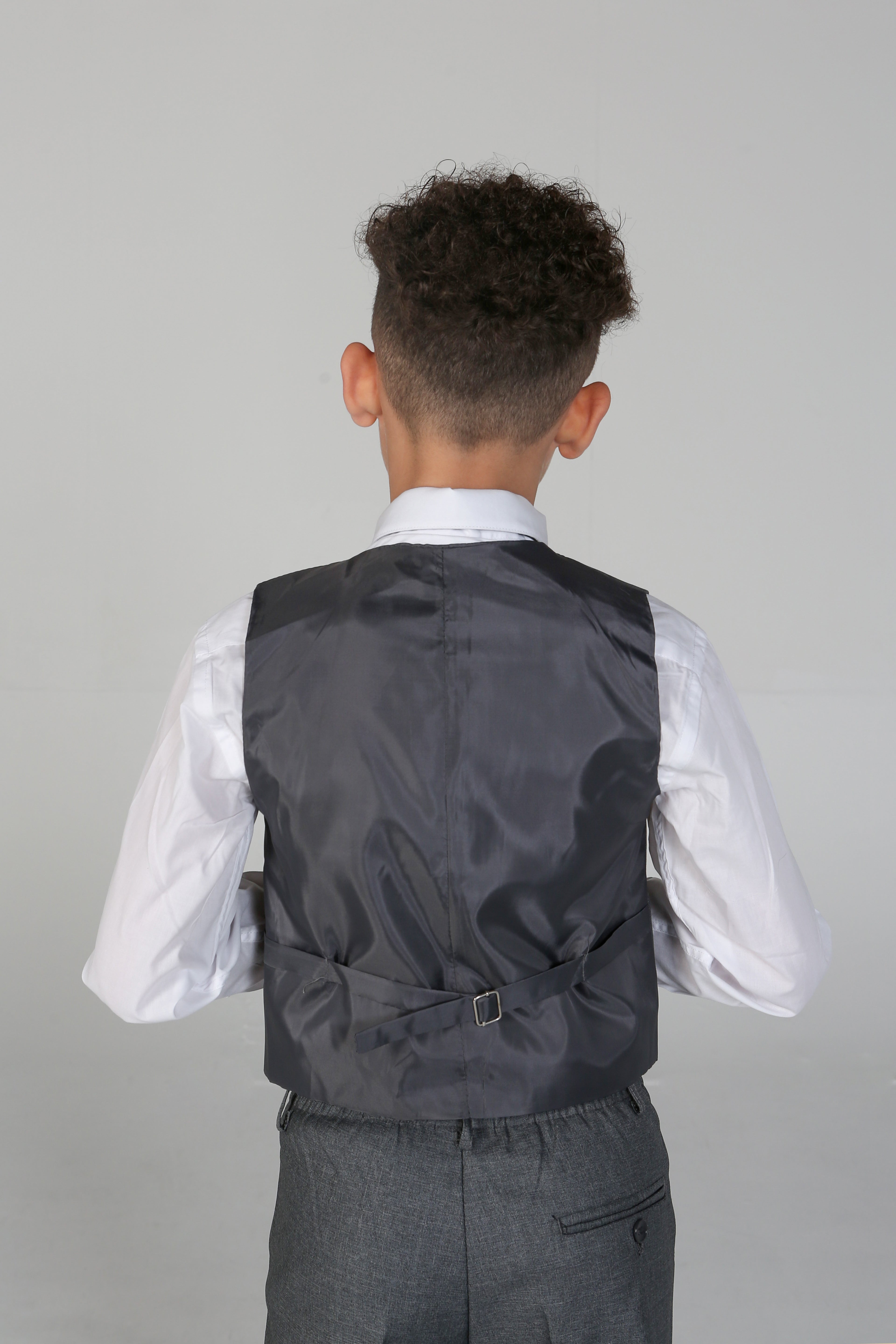 Boys Tailored Fit Suit Formal Wedding 6 Pieces Set in Grey