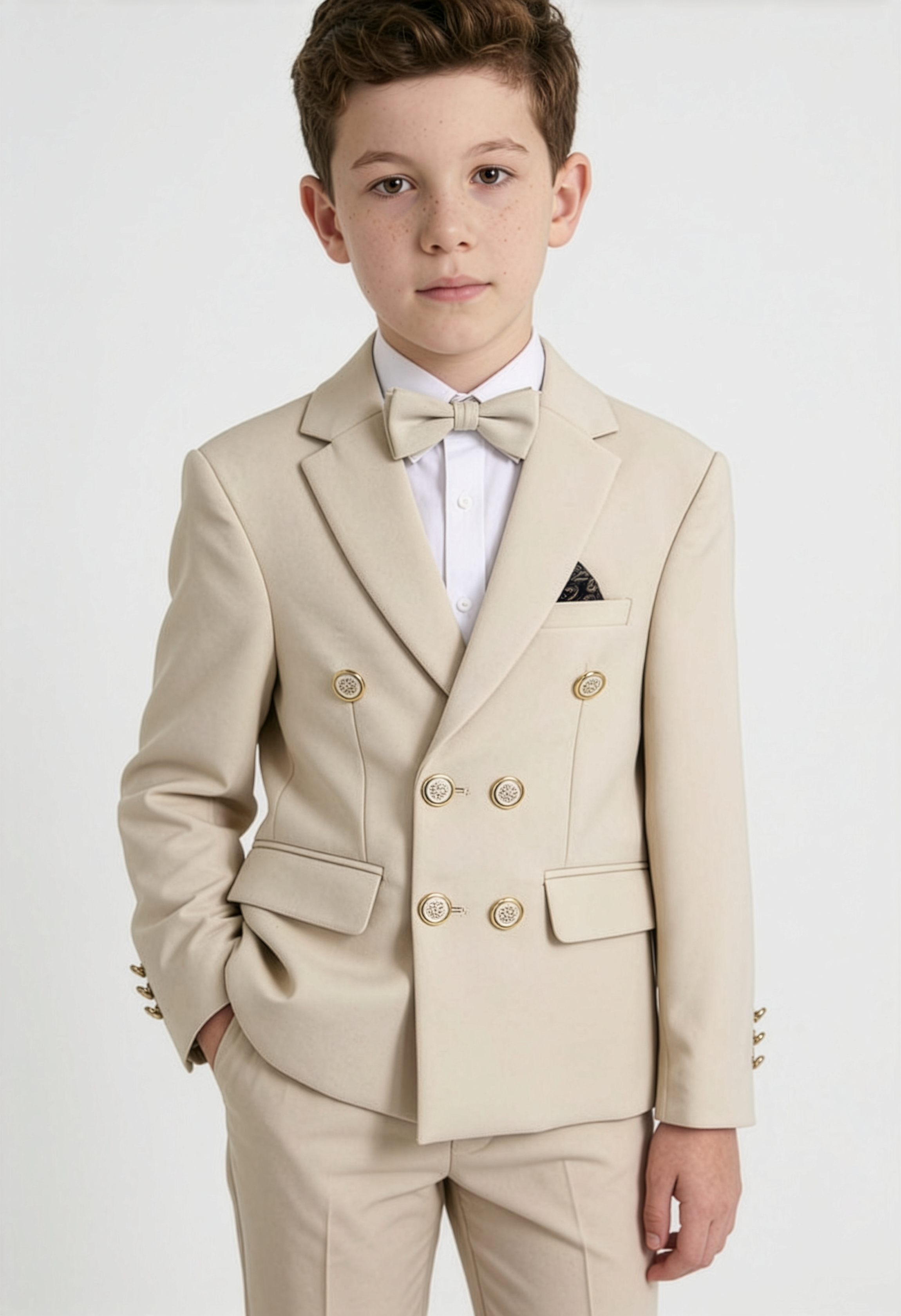 Boys Textured Double Breasted Blazer - Beige