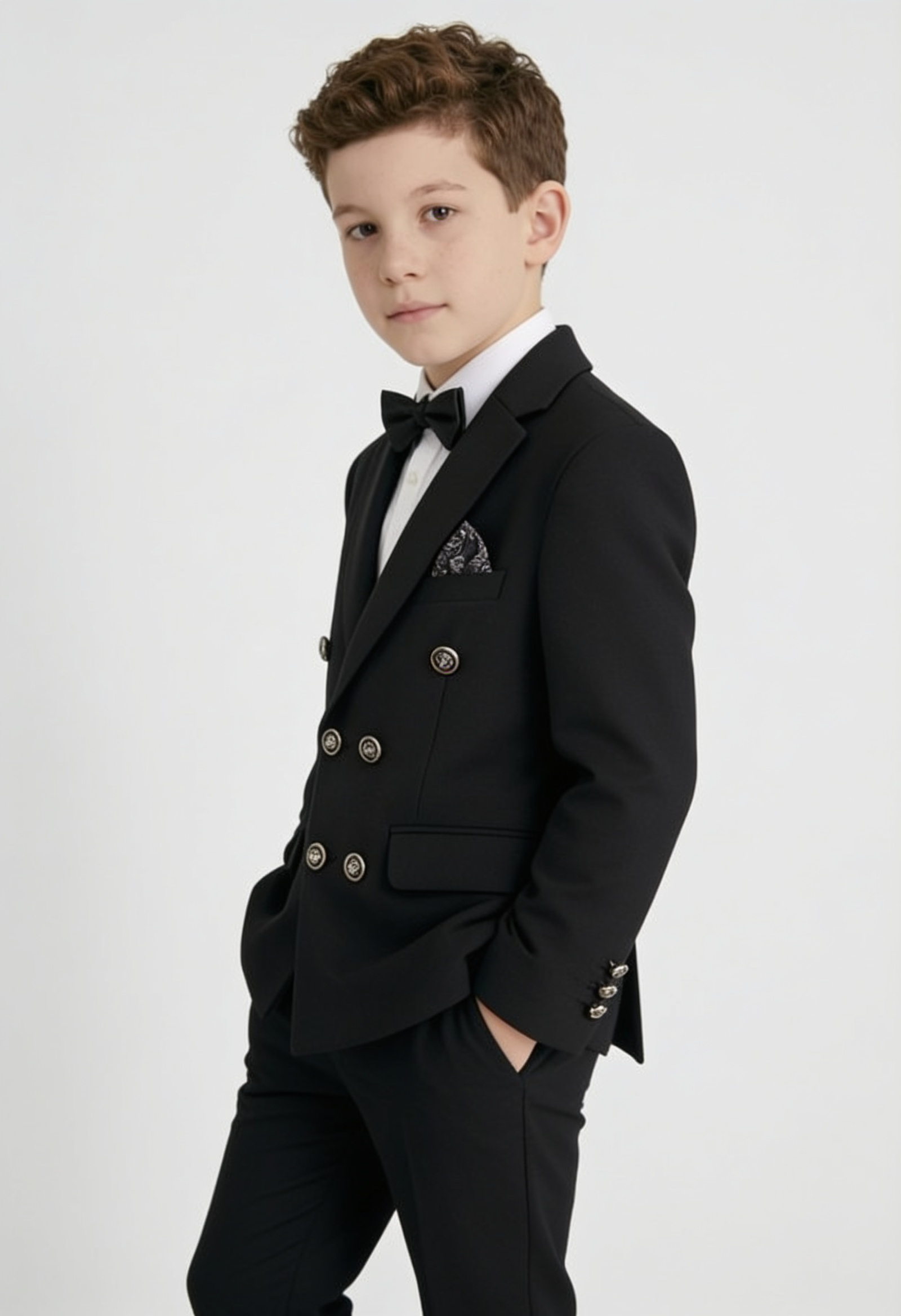 Boys Textured Double Breasted Blazer - Black