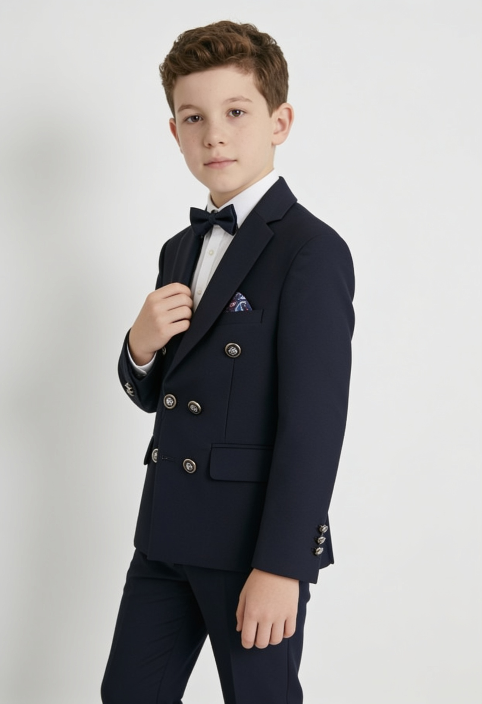 Boys Textured Double Breasted Blazer - Navy