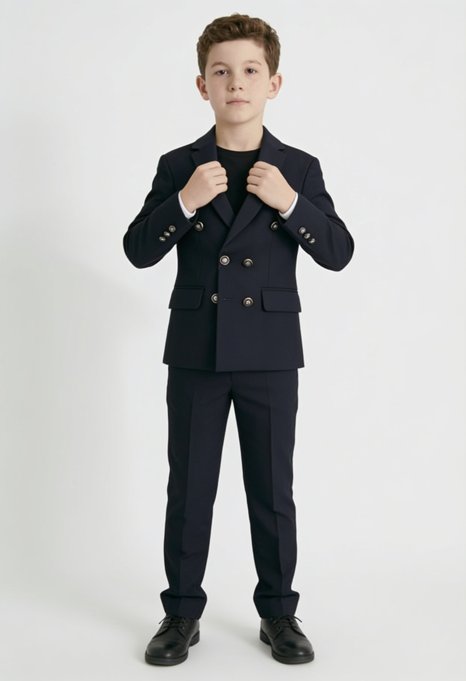 Boys Textured Double Breasted Blazer - Navy