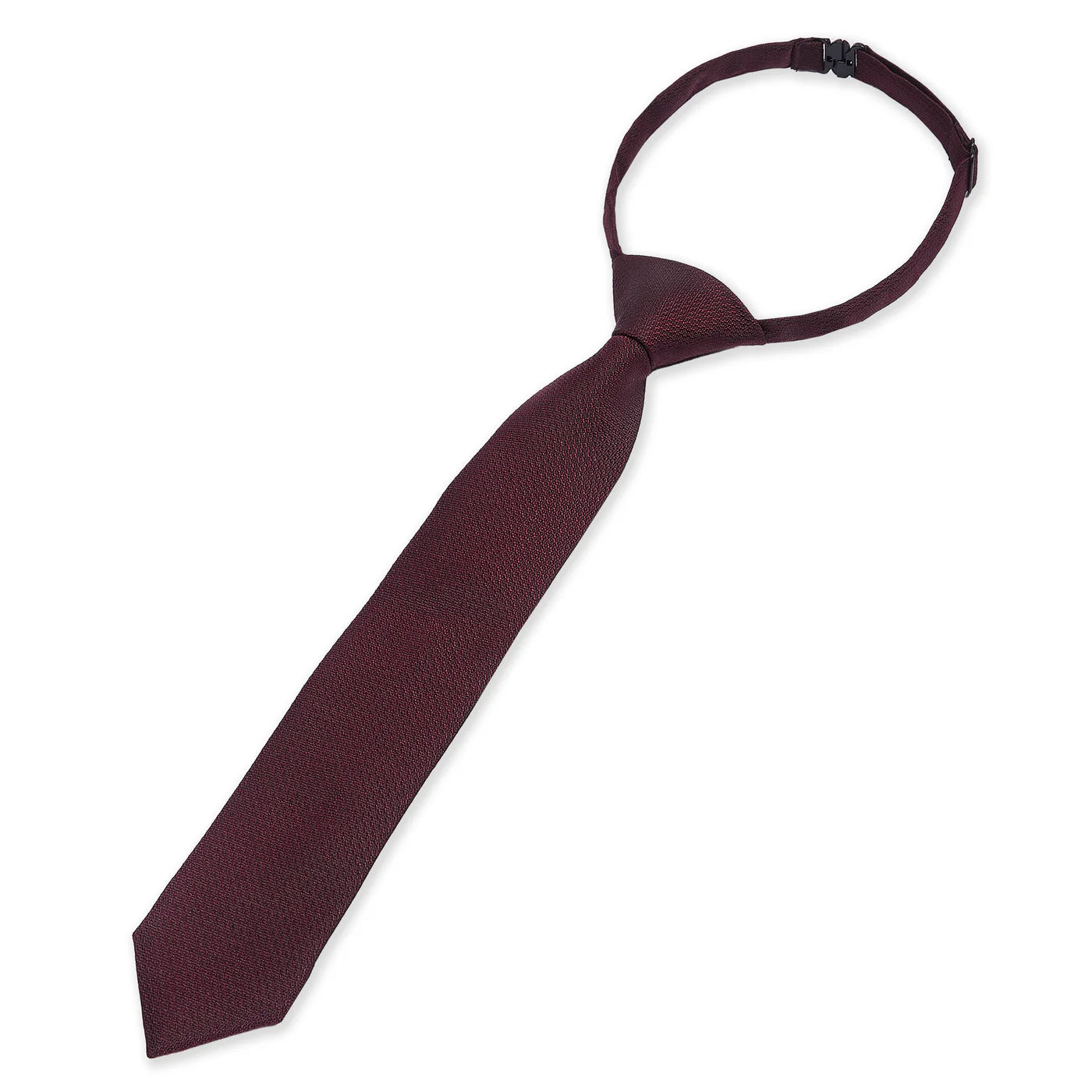 Boys Textured Jacquard Pre-Tied Tie with Adjustable Clip Neck Strap - Burgundy
