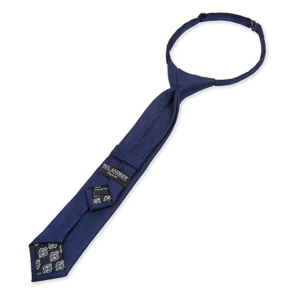 Boys Textured Jacquard Pre-Tied Tie with Adjustable Clip Neck Strap - Navy