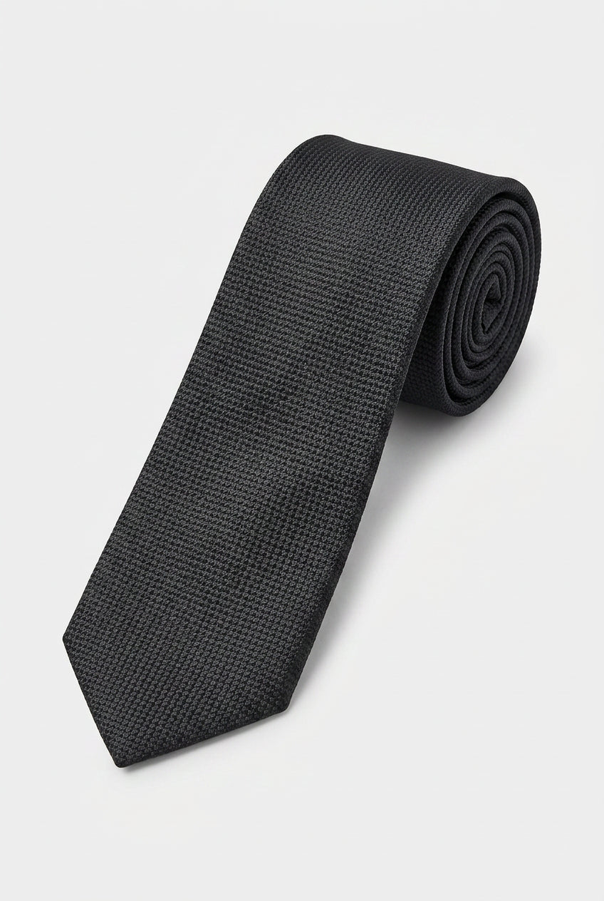 Boys Textured Jacquard Slim Tie - Black