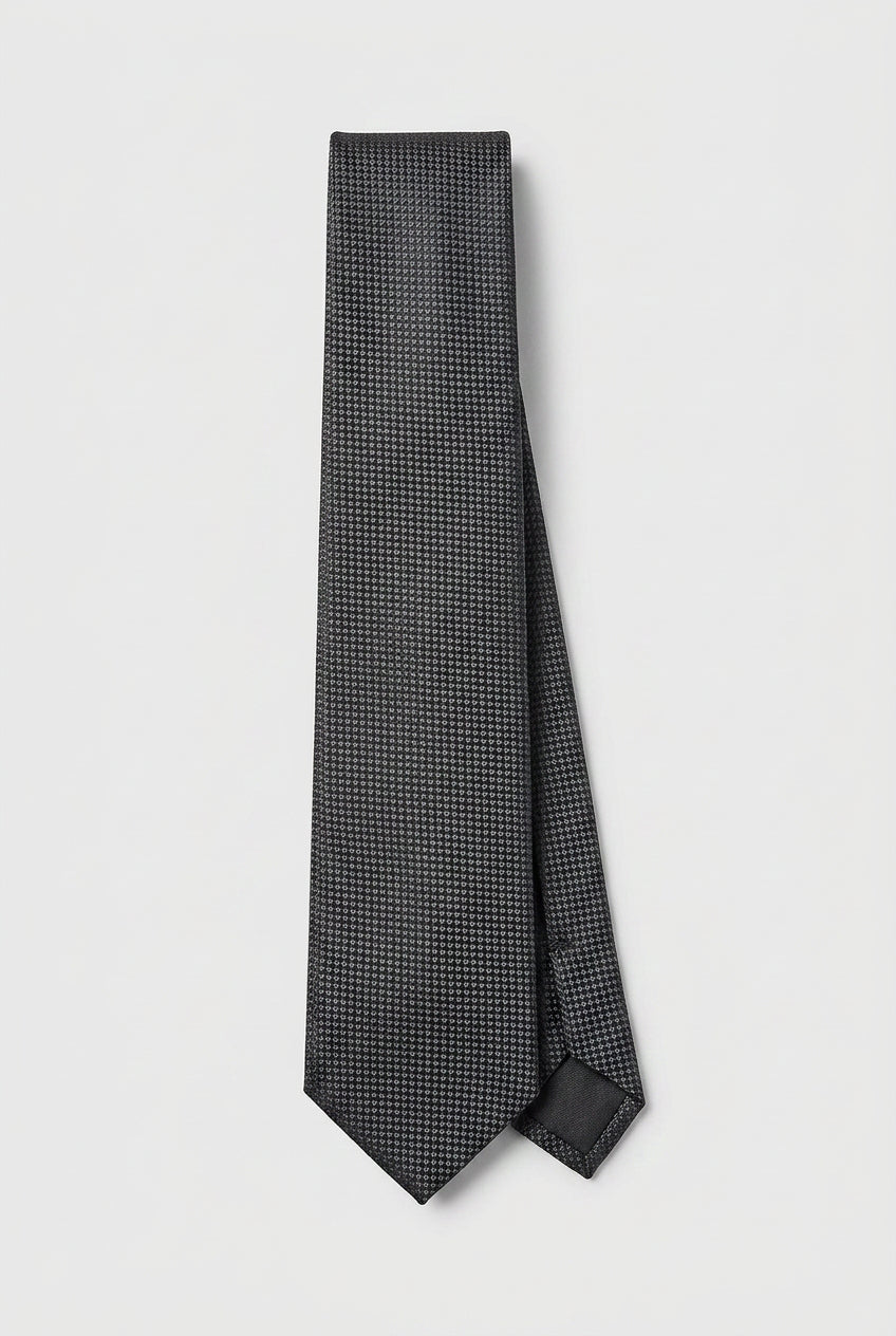 Boys Textured Jacquard Slim Tie - Black