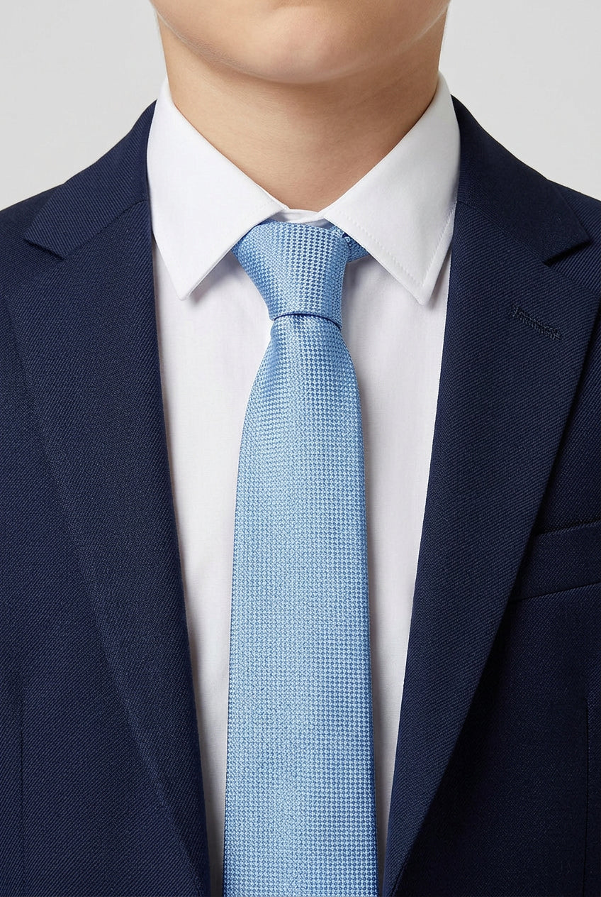 Boys Textured Jacquard Slim Tie - Blue