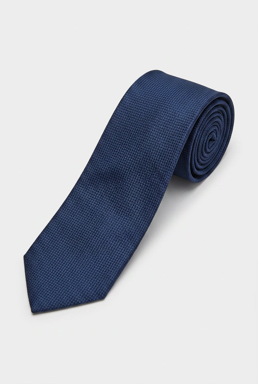 Boys Textured Jacquard Slim Tie - Navy
