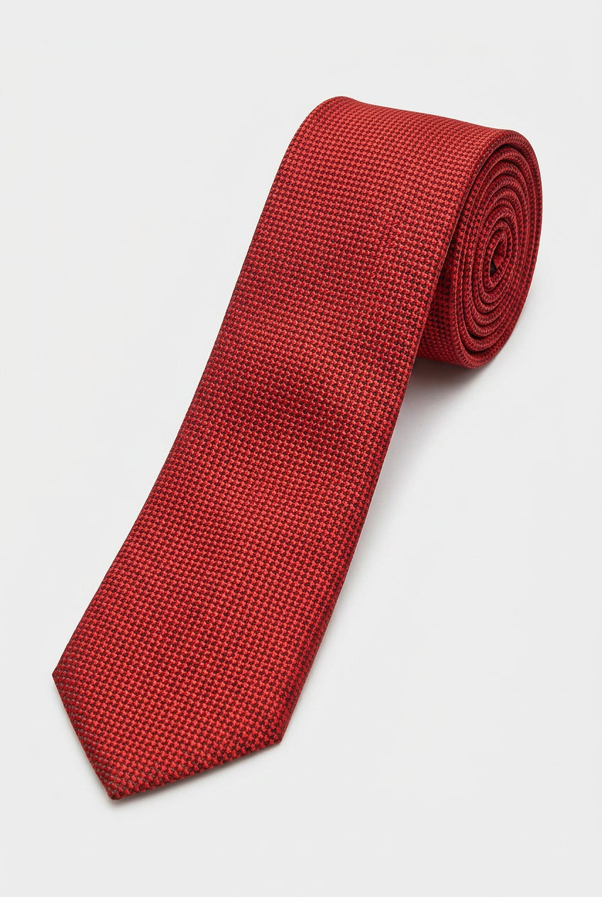 Boys Textured Jacquard Slim Tie - Red
