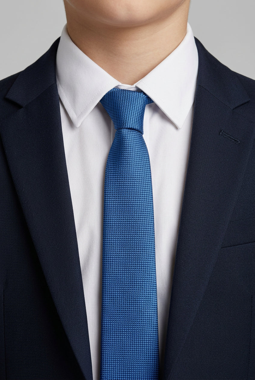 Boys Textured Jacquard Slim Tie - Royal Blue