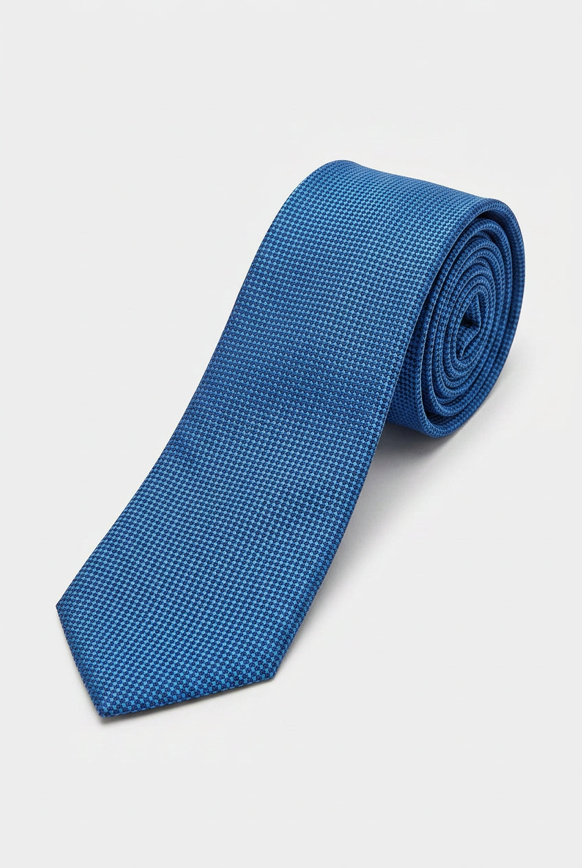 Boys Textured Jacquard Slim Tie - Royal Blue