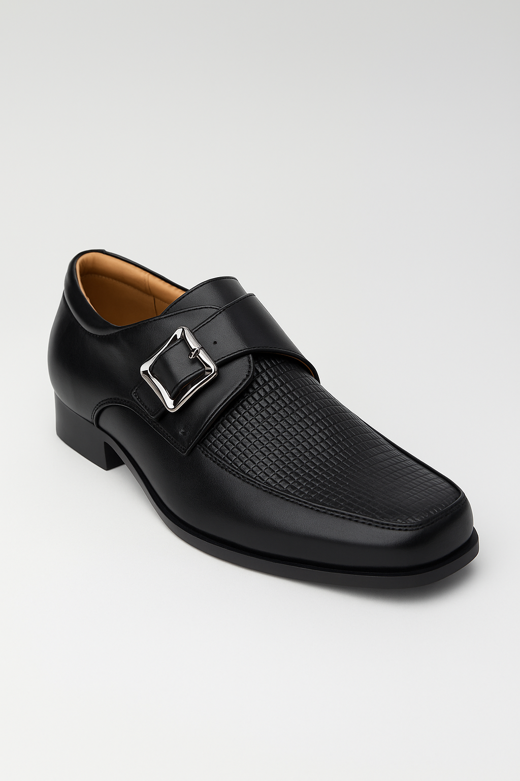 Boys Textured Leather Buckled Monk Shoes - Black Side Picture