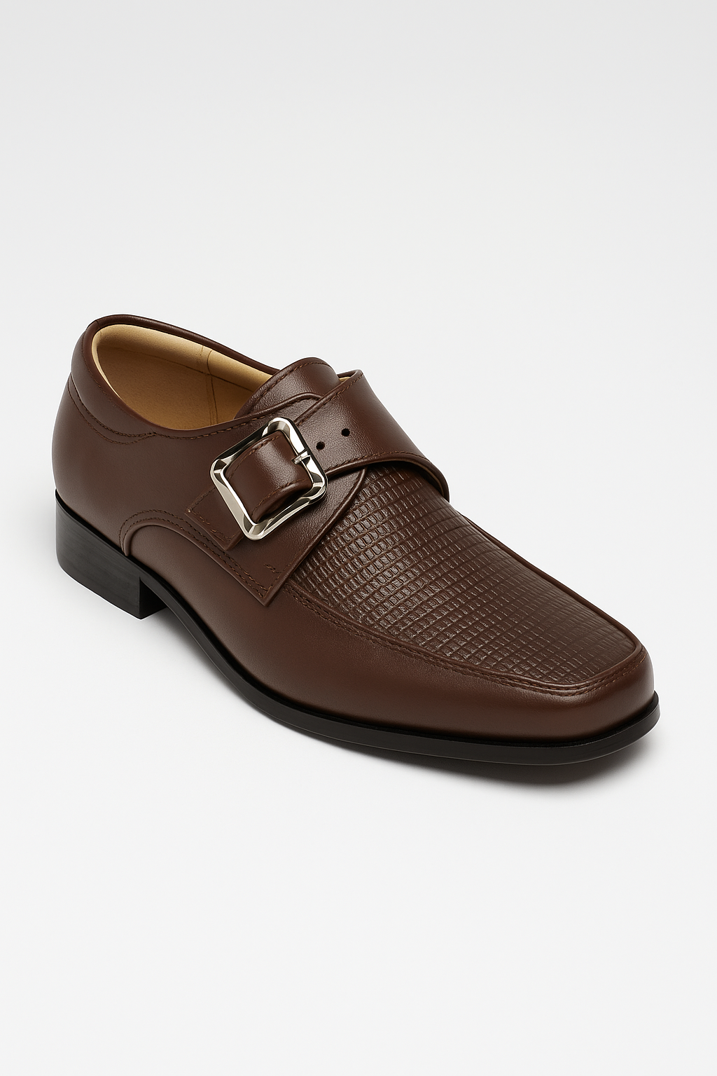 Boys Textured Leather Buckled Monk Shoes - Brown Side Picture