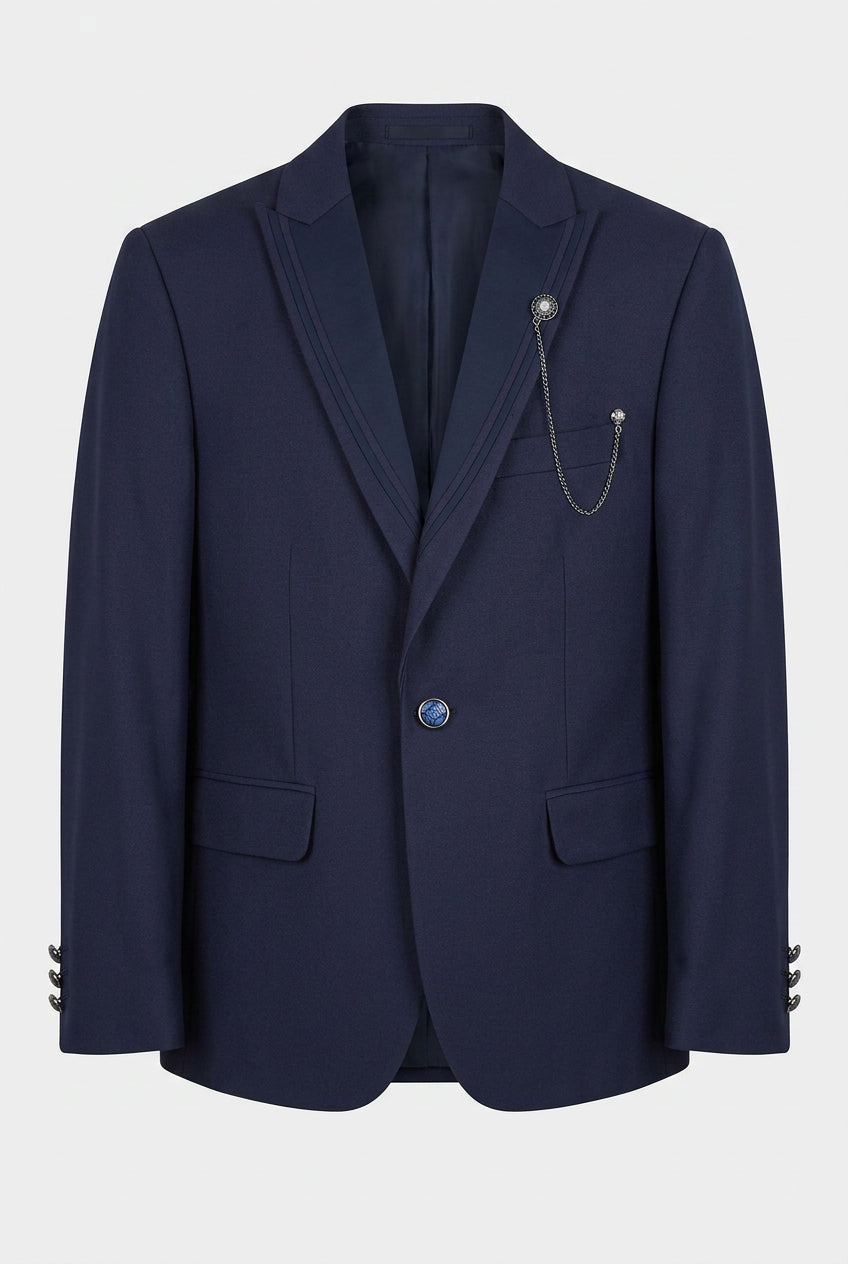 Boys Tuxedo Dinner Suit with Double Breasted Waistcoat - DAMATLIK 6-Piece - Navy