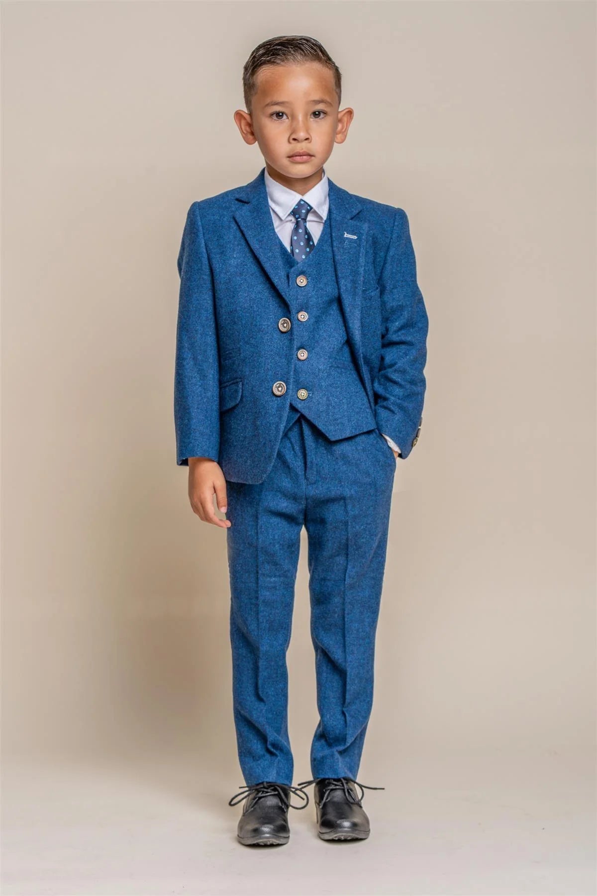 Father & Son Matching Wool Tweed 3-Piece Suit Set - Orson Blue