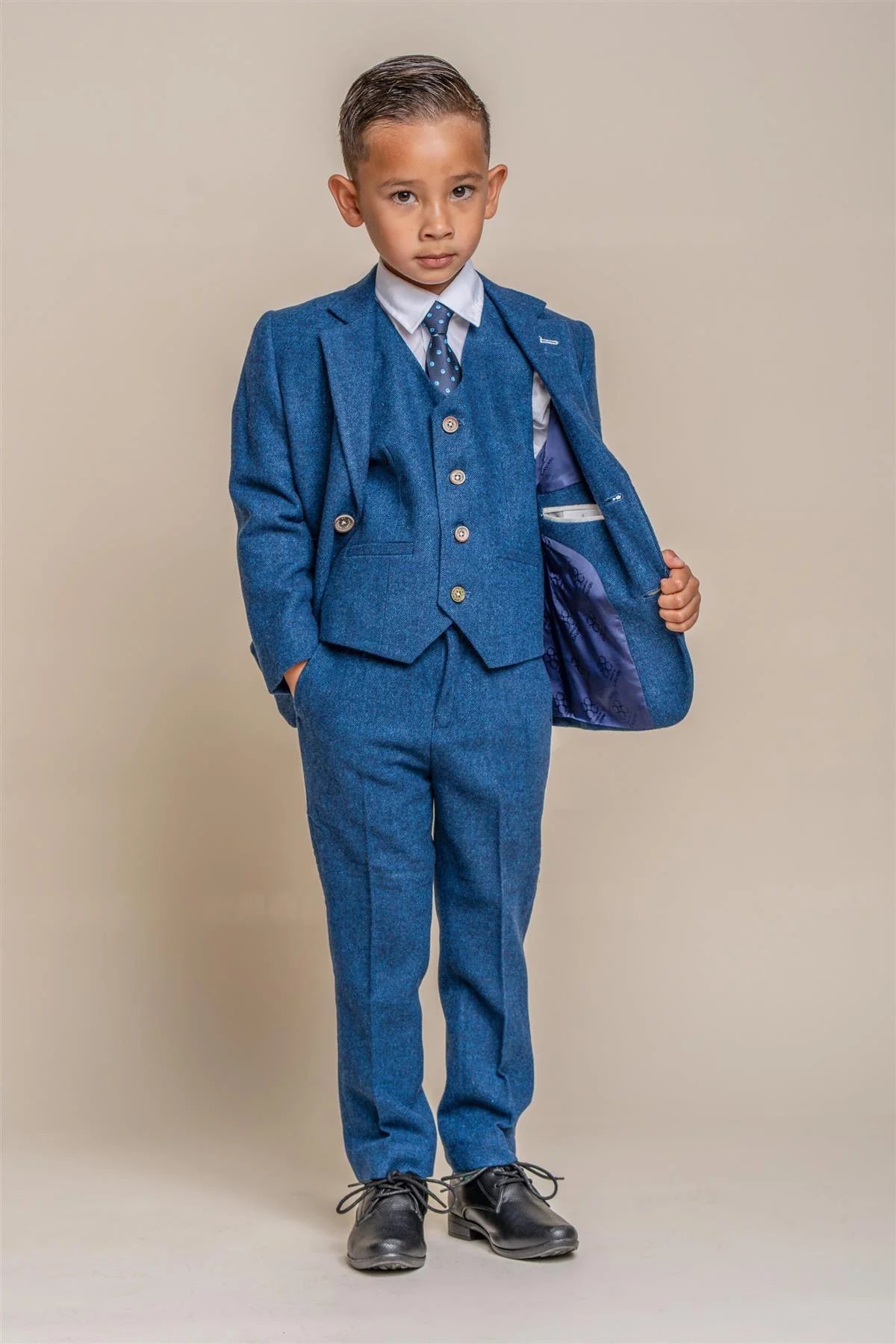 Father & Son Matching Wool Tweed 3-Piece Suit Set - Orson Blue