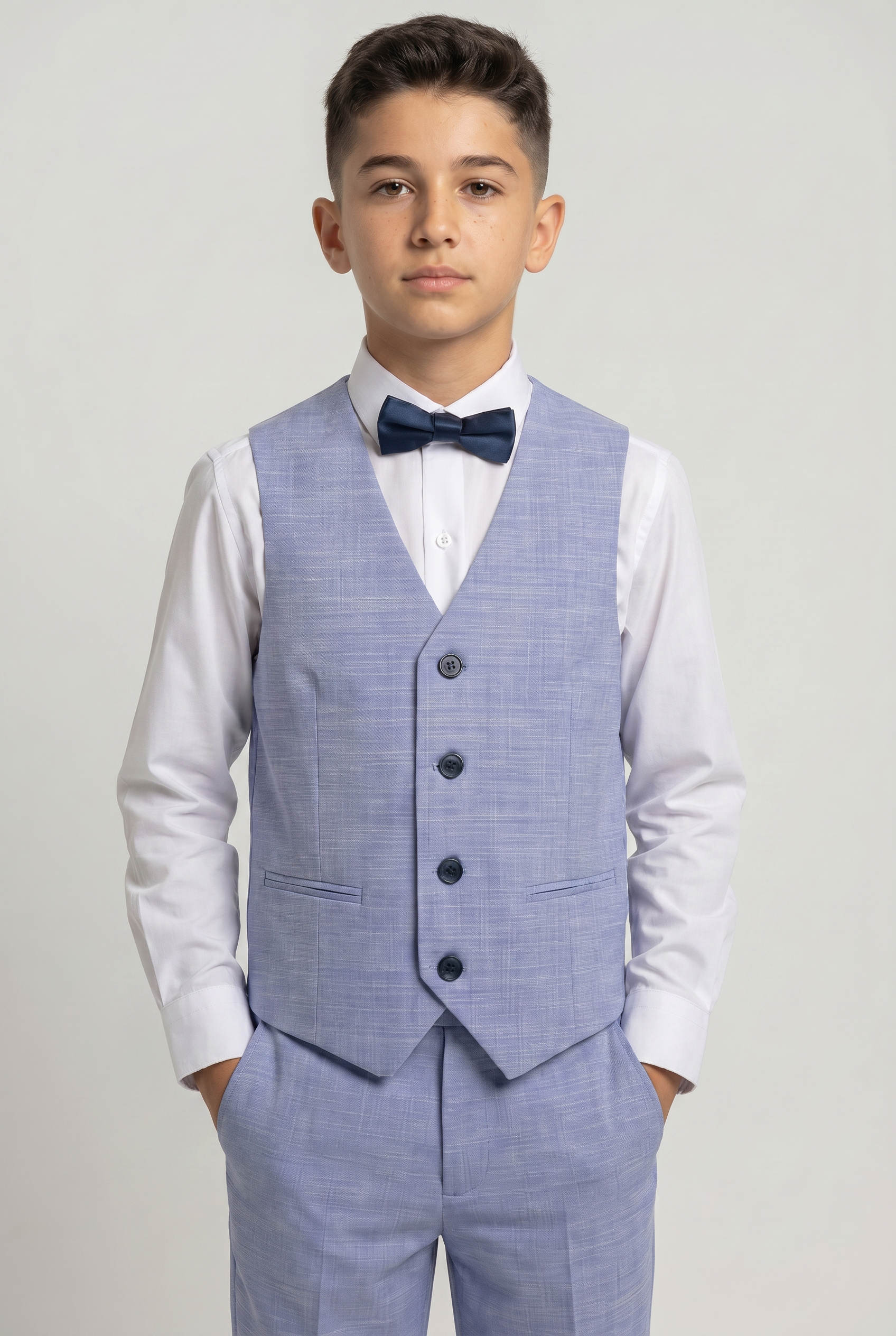 Boys Twill Blue Self-Pattern Suit - Blue
