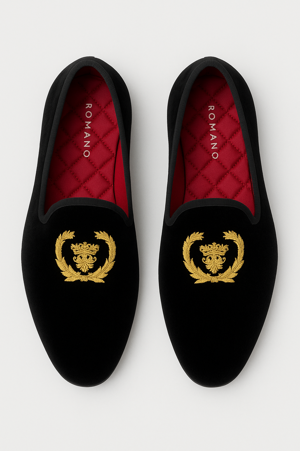 Boys Velvet Gold Crest Loafer Shoes - Ezra - Black Front Picture