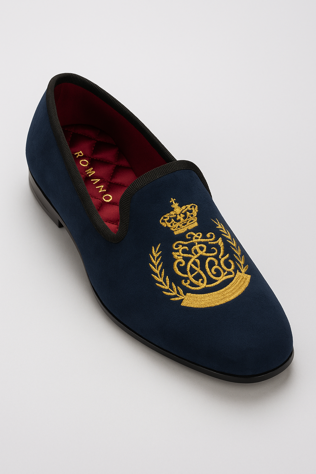 Boys Velvet Gold Crest Loafer Shoes - Navy Side Picture