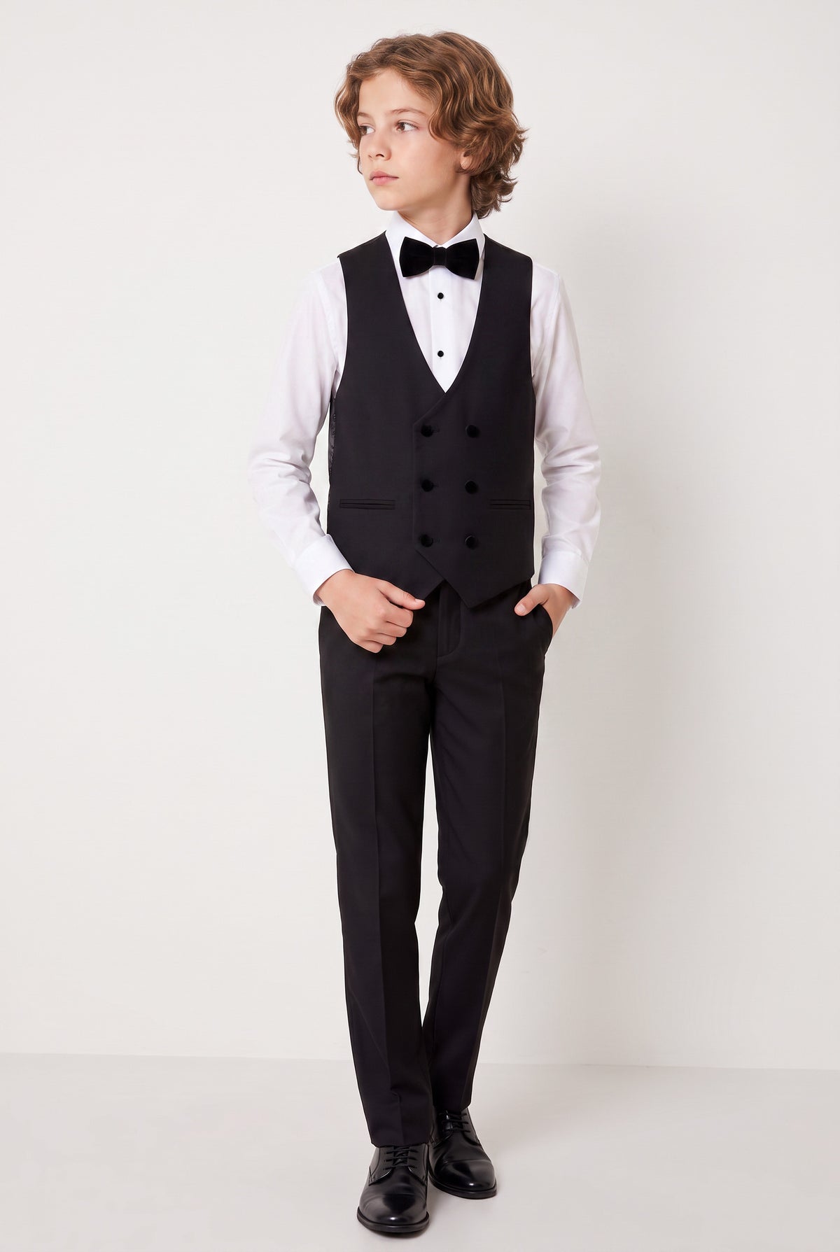 Boys Velvet Shawl Collar Tuxedo Suit - 4-Piece & 5-Piece in Black