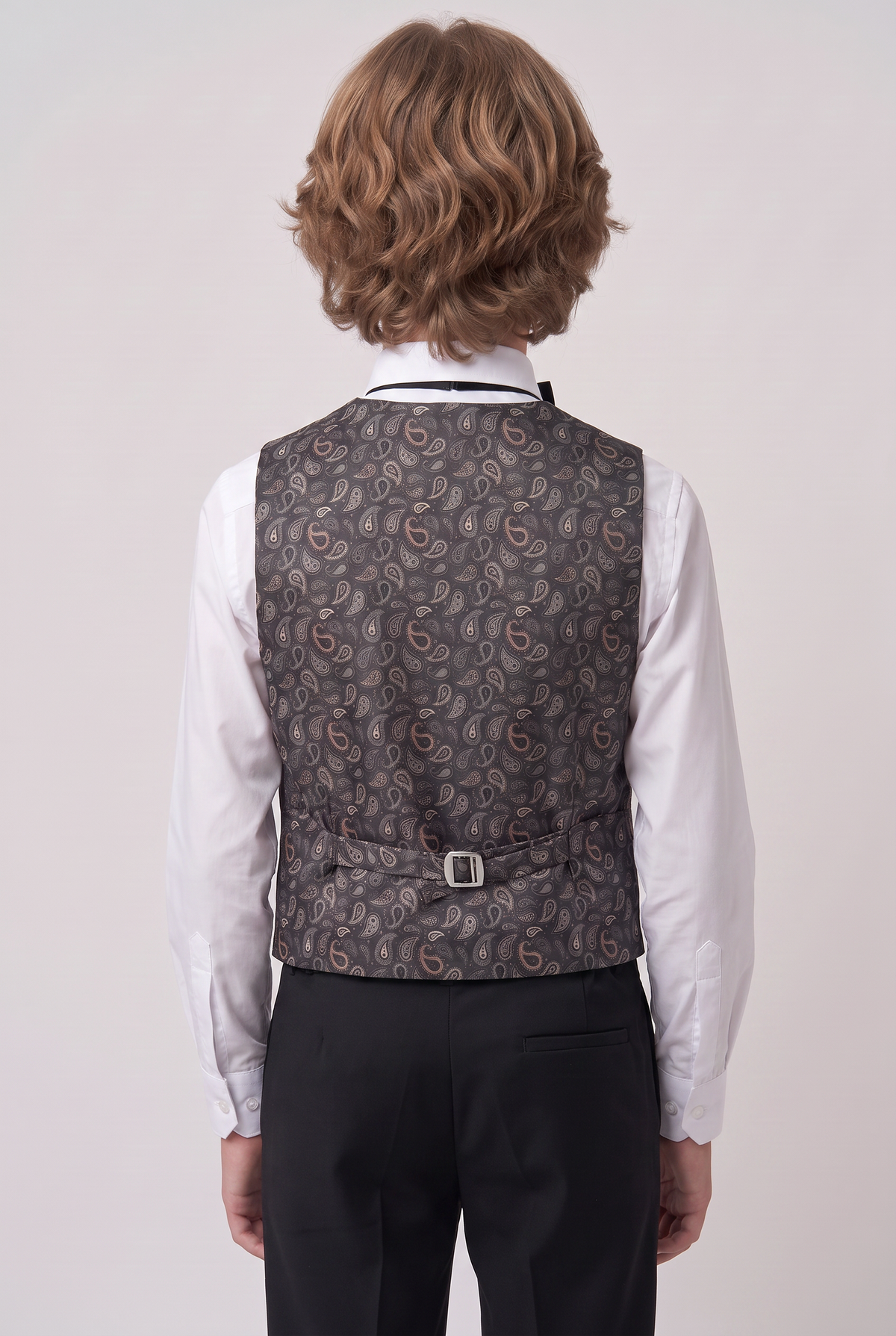 Boys Velvet Shawl Collar Tuxedo Suit - 4-Piece & 5-Piece in Ivory Waistcoat Back Picture