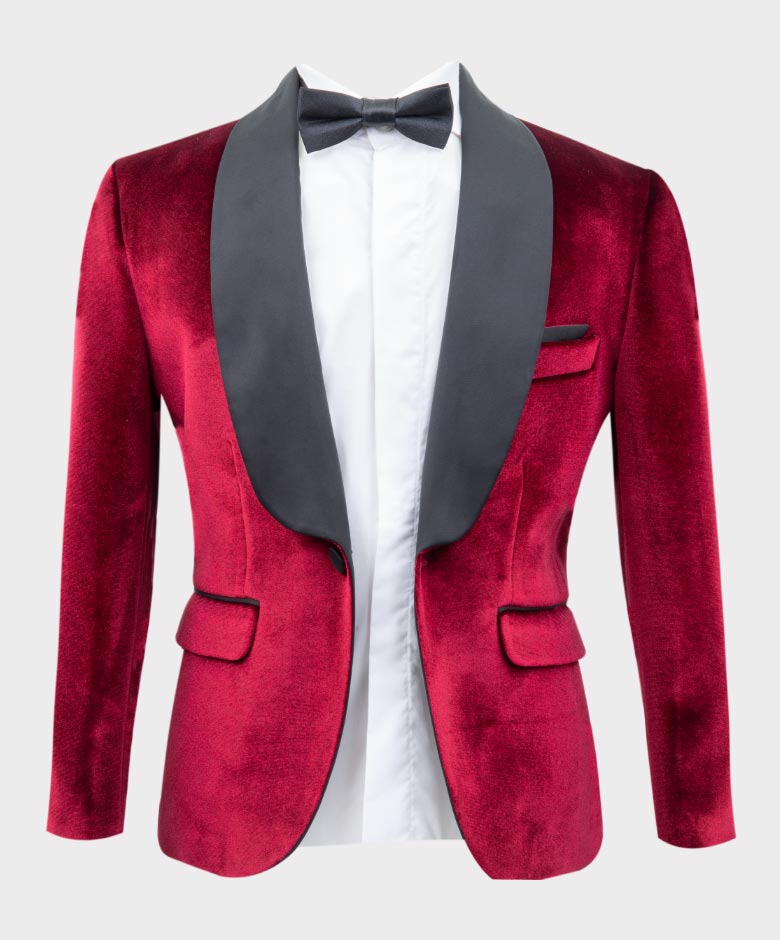 Boys Velvet Tuxedo Blazer Set - KINGSMAN - Red