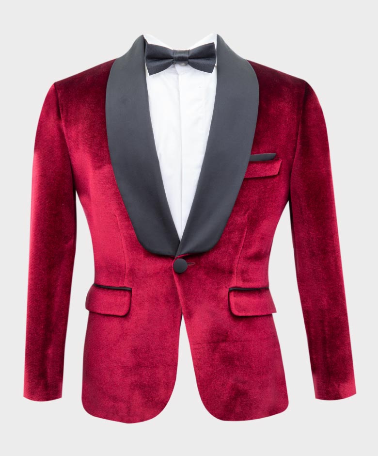 Boys Velvet Tuxedo Blazer Set - KINGSMAN - Red