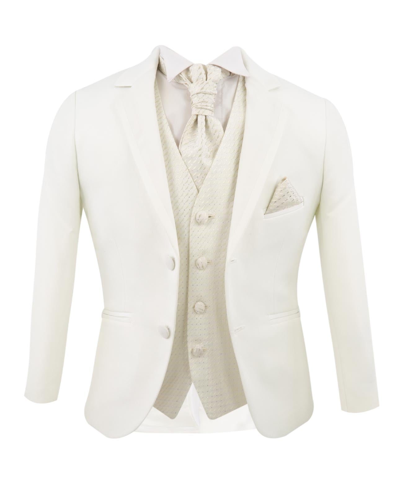 Boys White Suit with White Waistcoat and Cravate Set