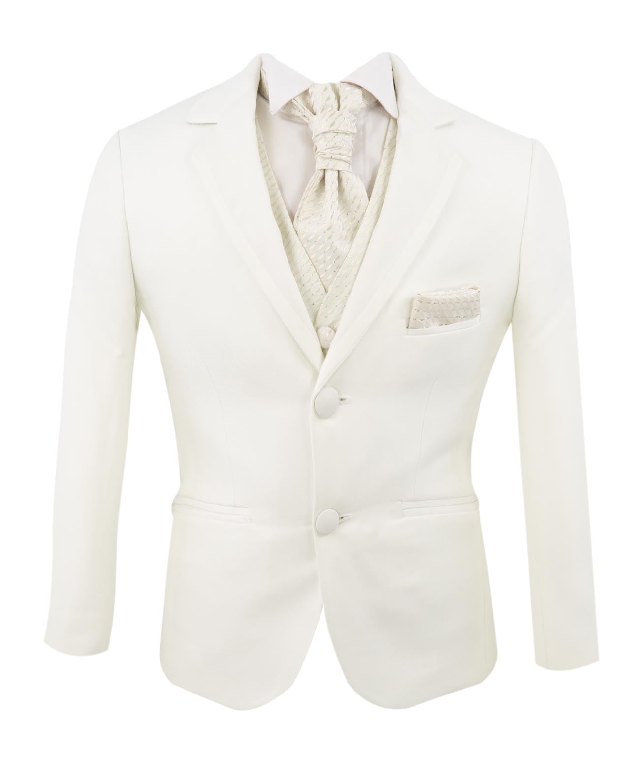 Boys White Suit with White Waistcoat and Cravate Set