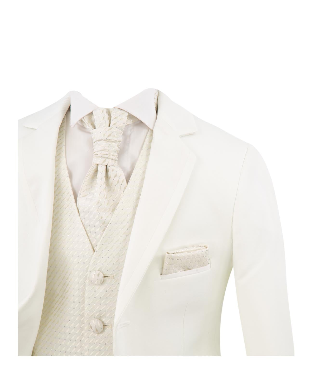 Boys White Suit with White Waistcoat and Cravate Set