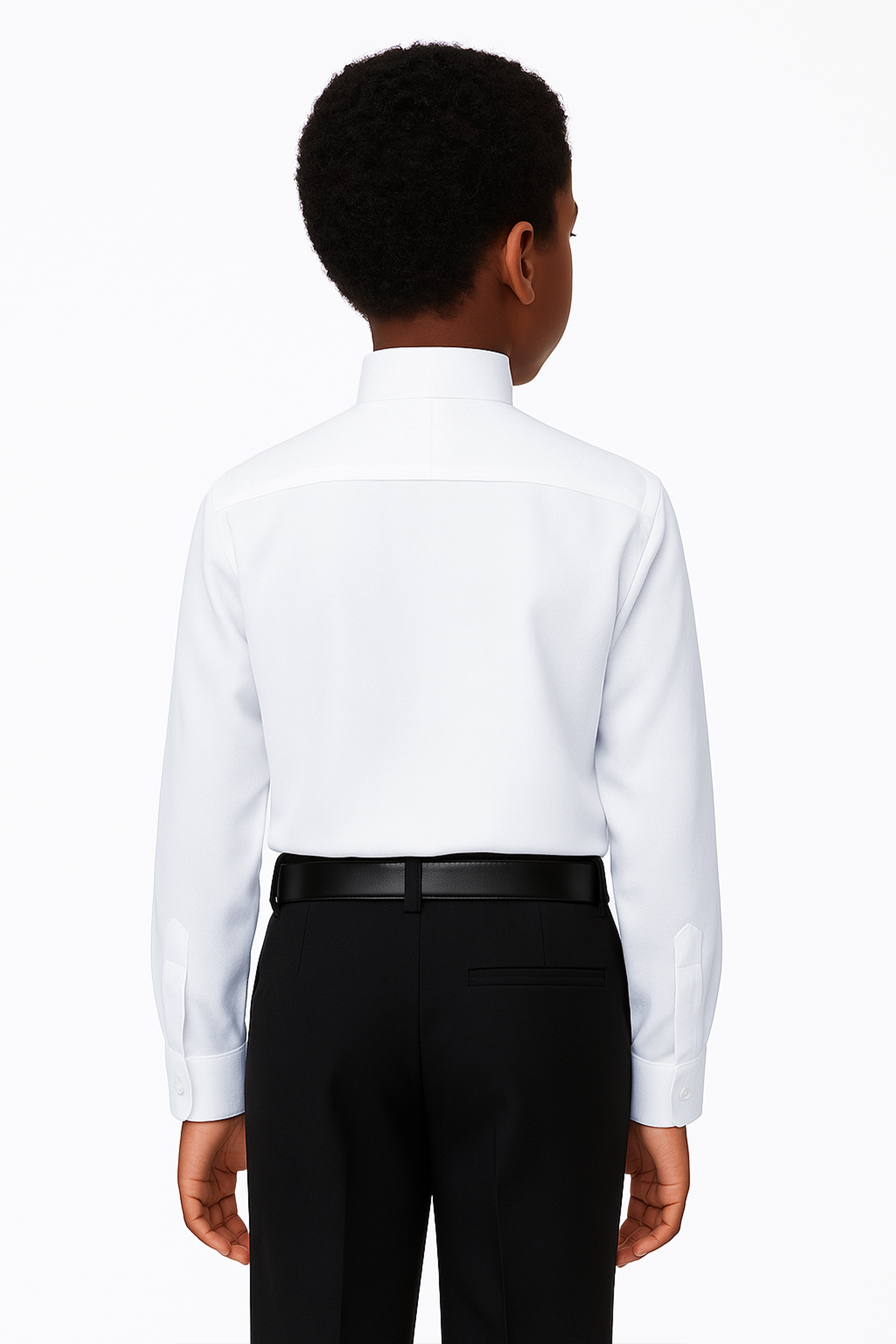 Boys Wing Collar Herringbone Dress Shirt - Harput - White Model Back Picture