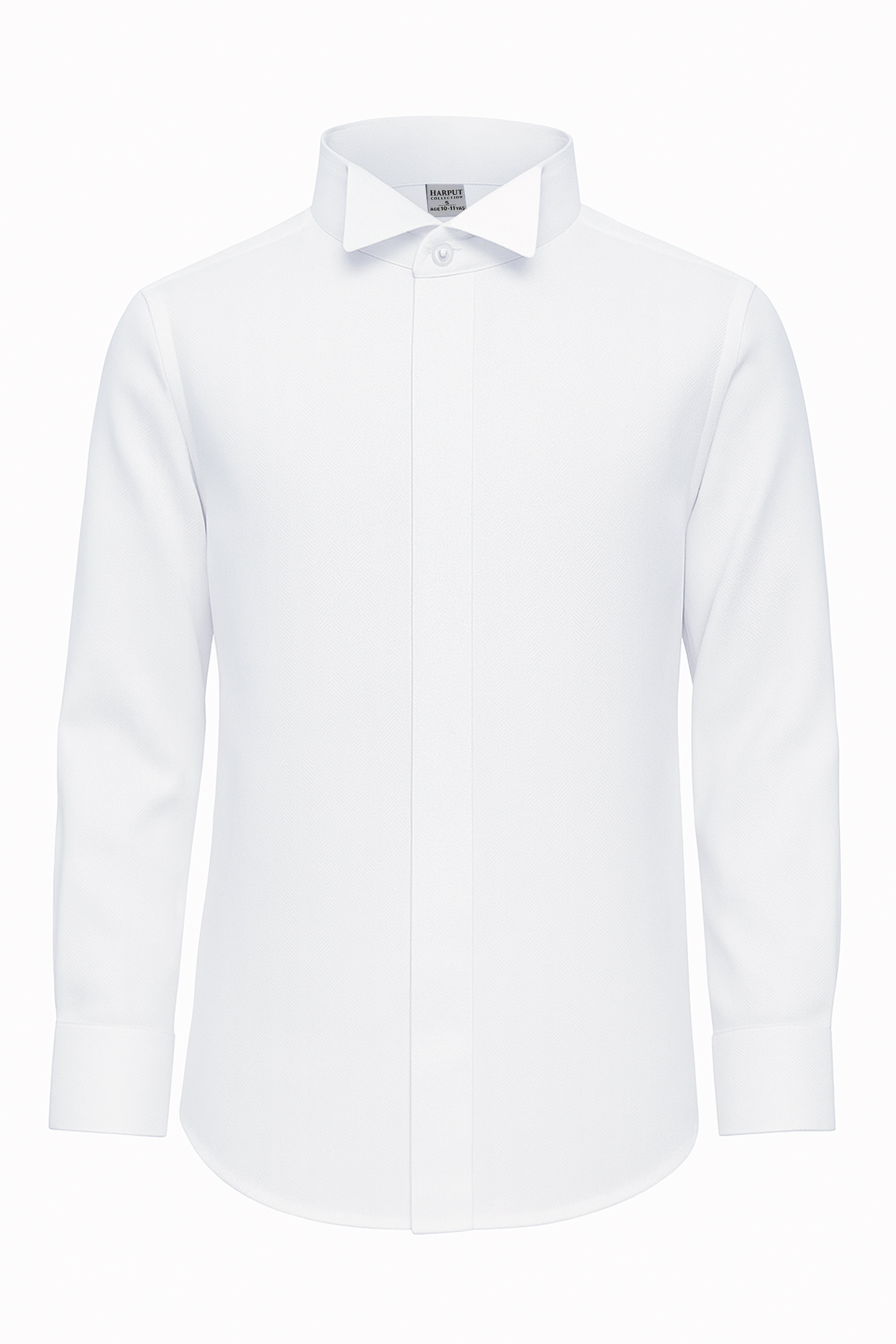 Boys Wing Collar Herringbone Dress Shirt - Harput - White Front Picture