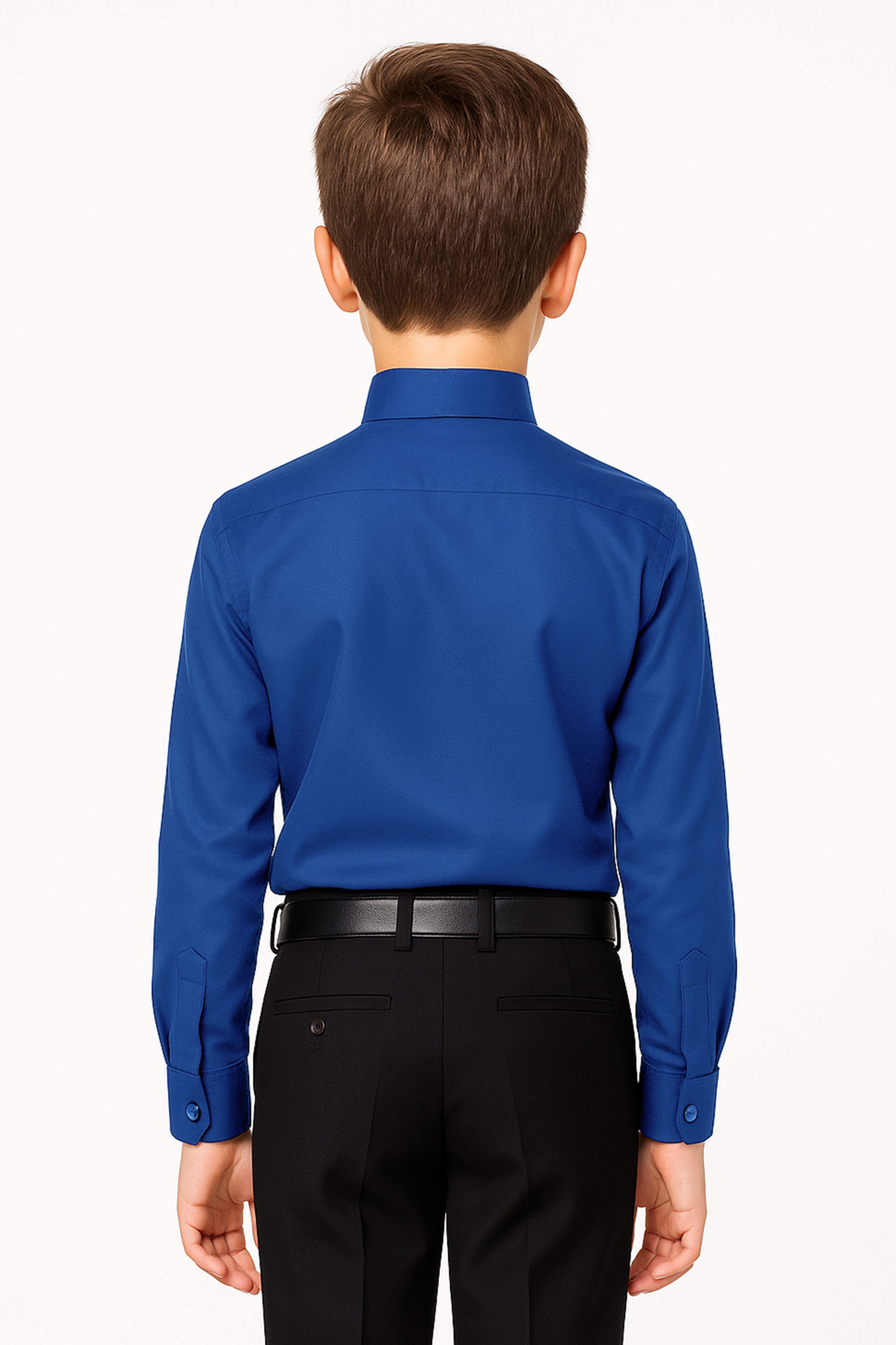 Boys Wing Collar Square Pleated Cufflink Shirt - Navy Back Picture