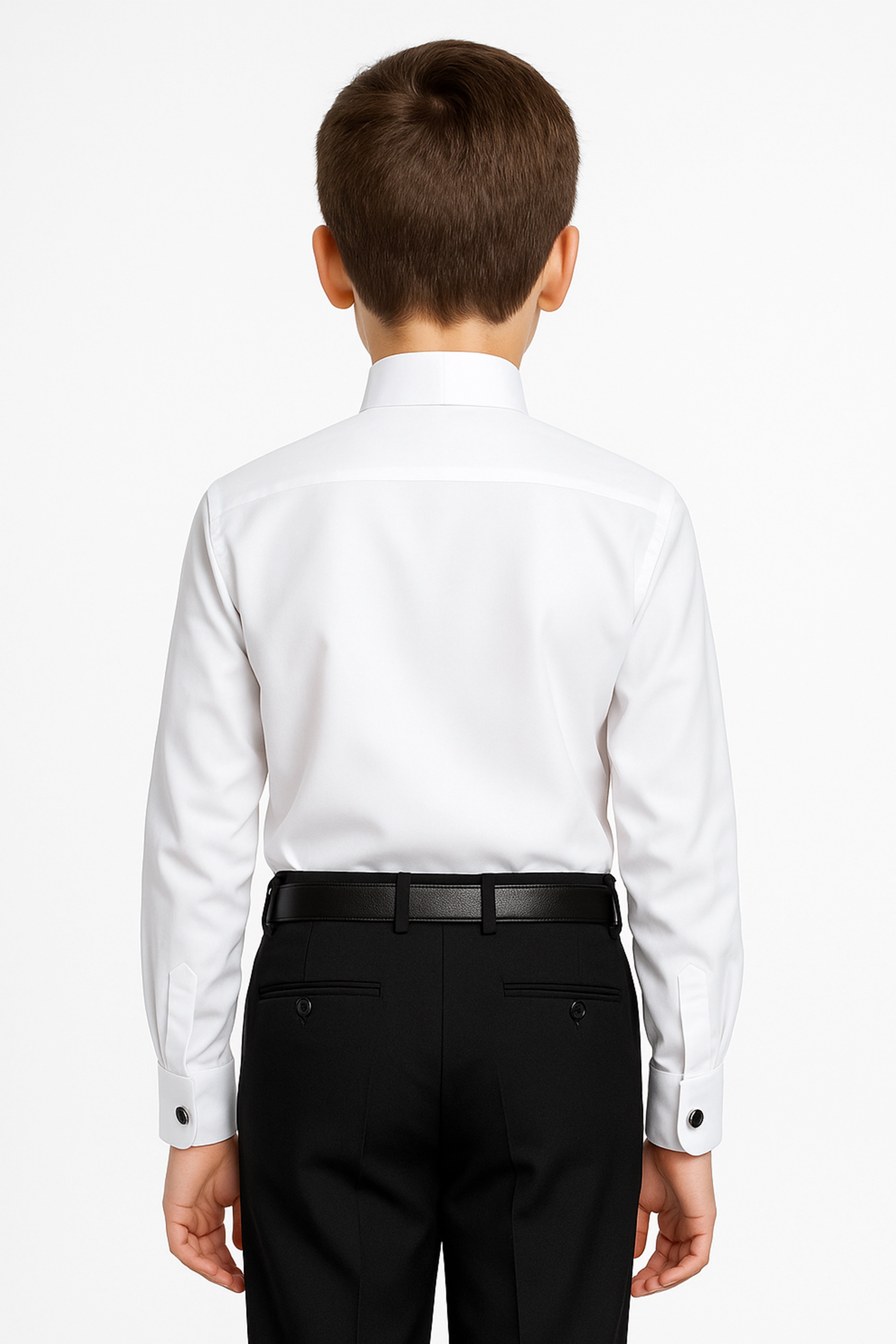 Boys Wing Collar Square Pleated Cufflink Shirt - White Back Picture