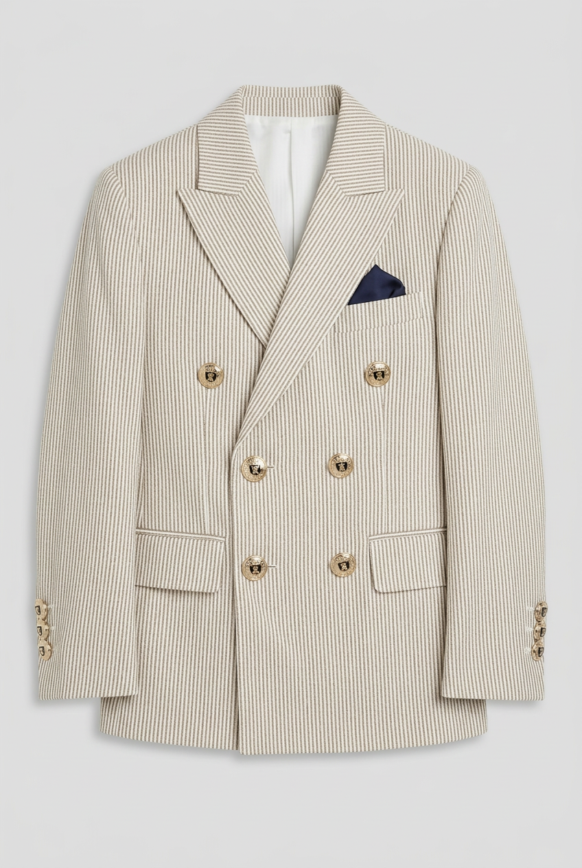 Boys’ 3-Piece Pinstripe Double-Breasted Suit - Beige & Brown