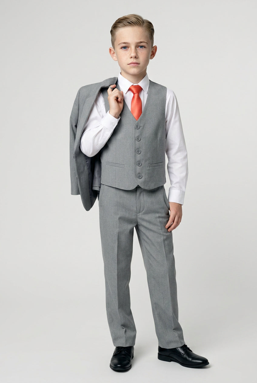 Boys’ 3-Piece Slim Fit Formal Suit - WILLIAM- Light Grey