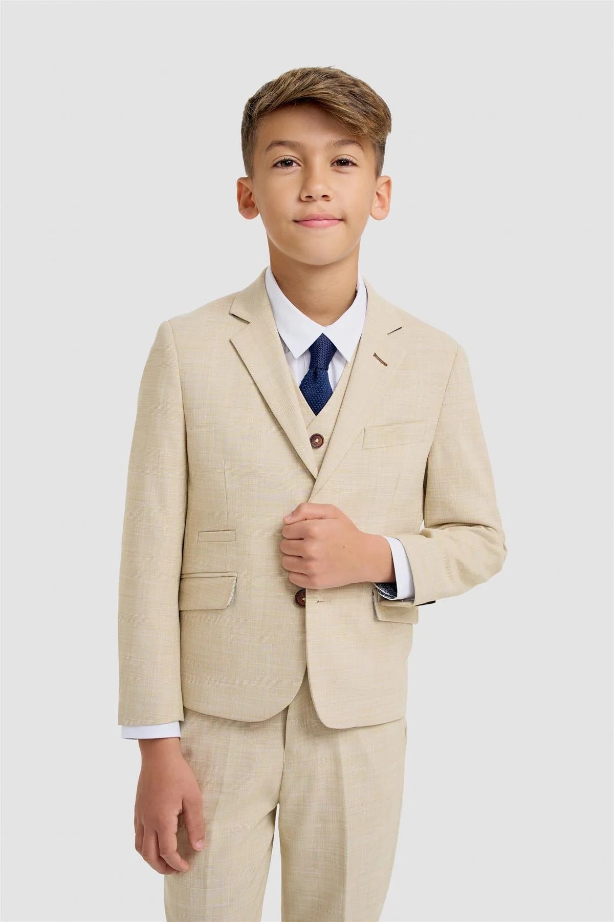 Father & Son Matching Textured 3-Piece Suit Set - Camden Beige