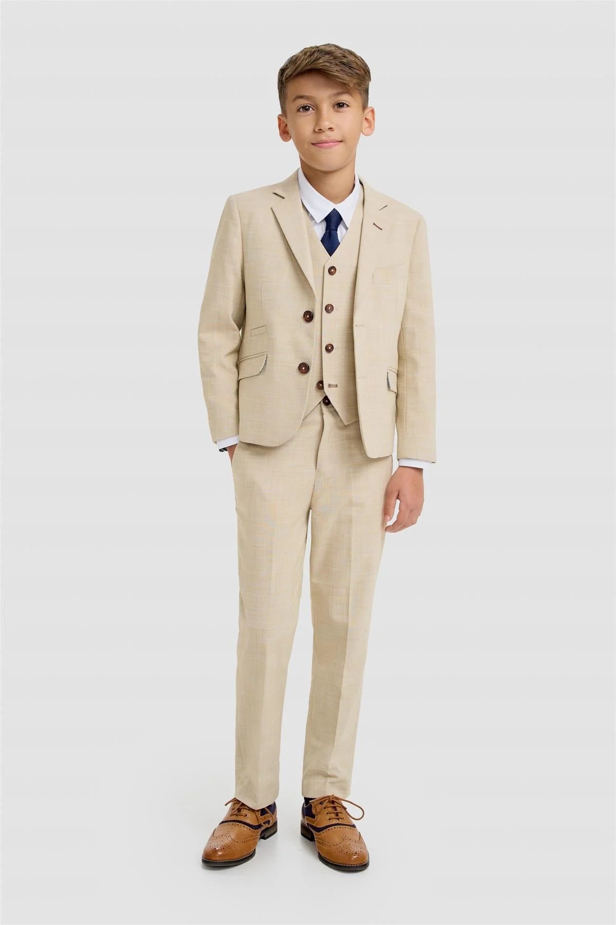 Boys’ 3-Piece Textured Suit - Camden - Beige