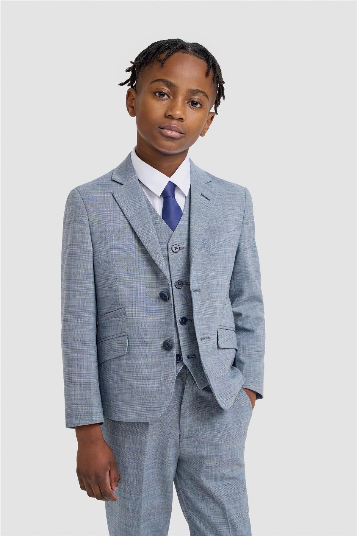 Father & Son Matching Textured 3-Piece Suit Set - Camden Blue
