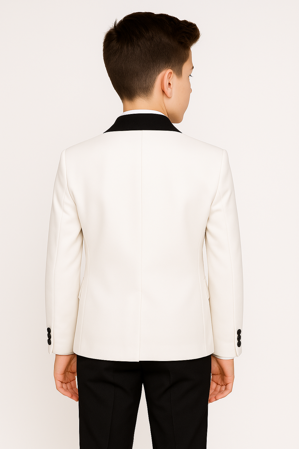 Boys' 3-Piece White Tuxedo Set with Black Details Back picture