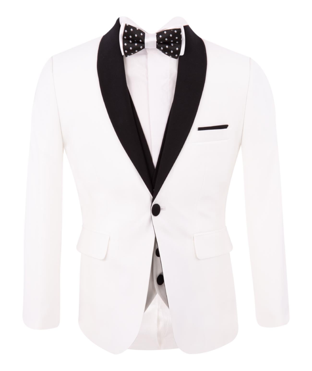 Boys' 3-Piece White Tuxedo Set with Black Details
