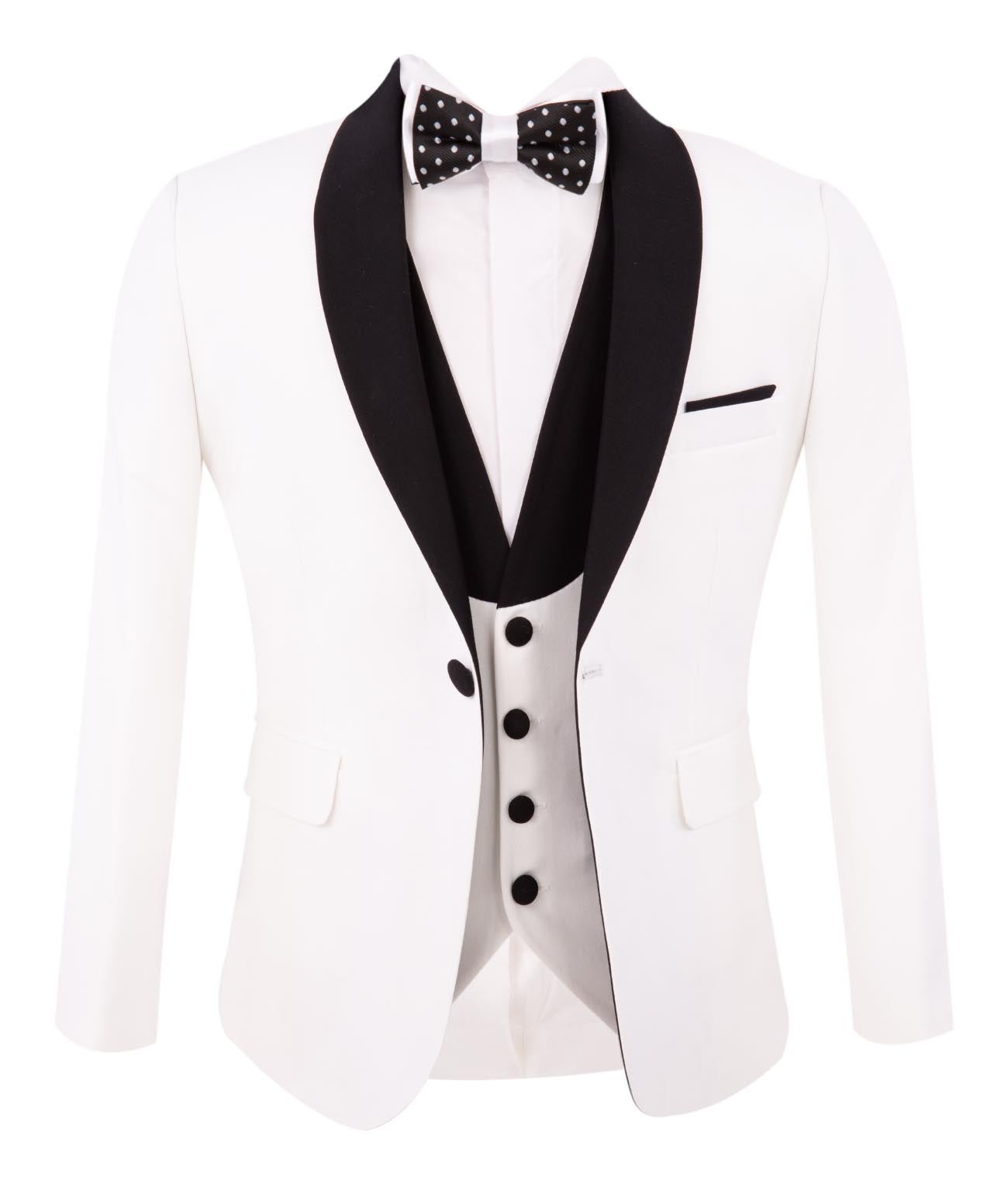 Boys' 3-Piece White Tuxedo Set with Black Details