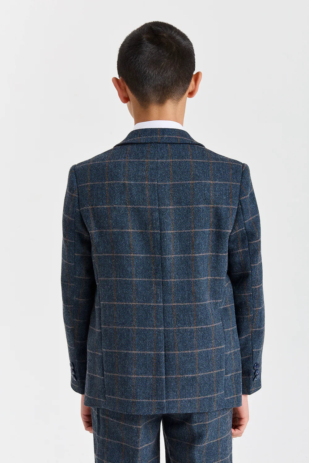 Father & Son Matching 3-Piece Herringbone Windowpane Check Suit - Harris - Navy