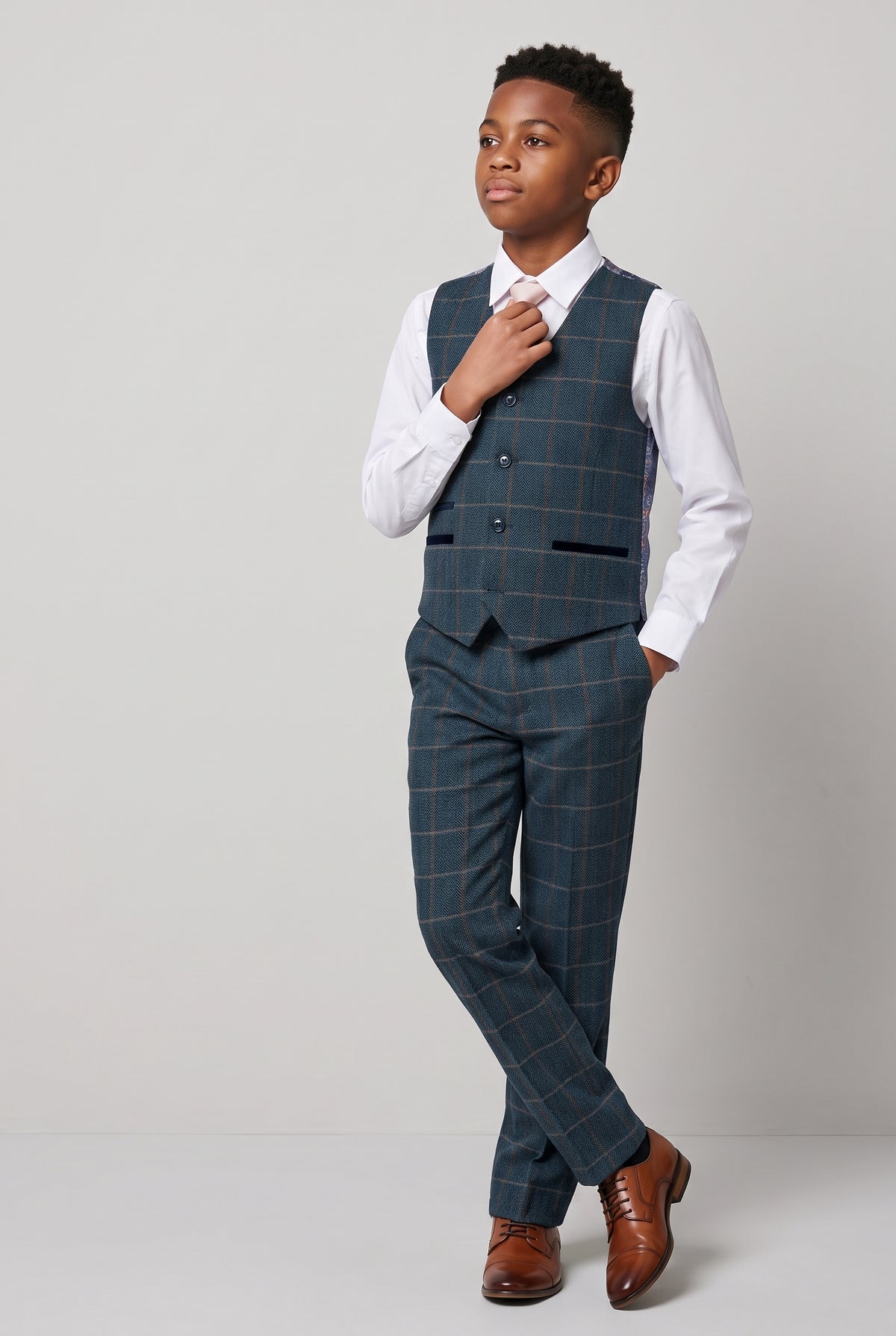 Boys 3-Piece Herringbone Windowpane Check Suit - Paul Andrew Harris Navy