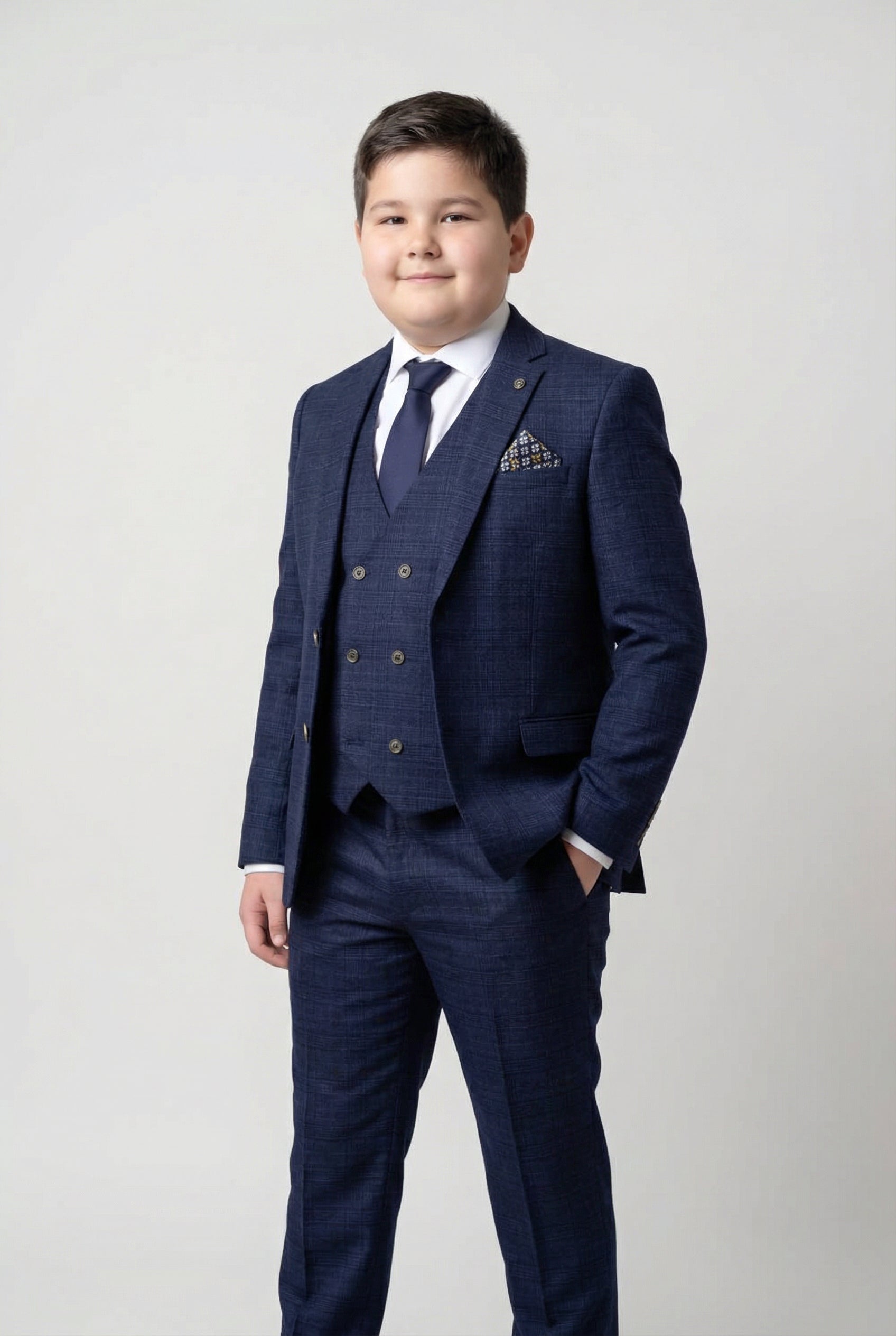 Boys 3-Piece Tweed Like Glen Check Suit - Luis Navy