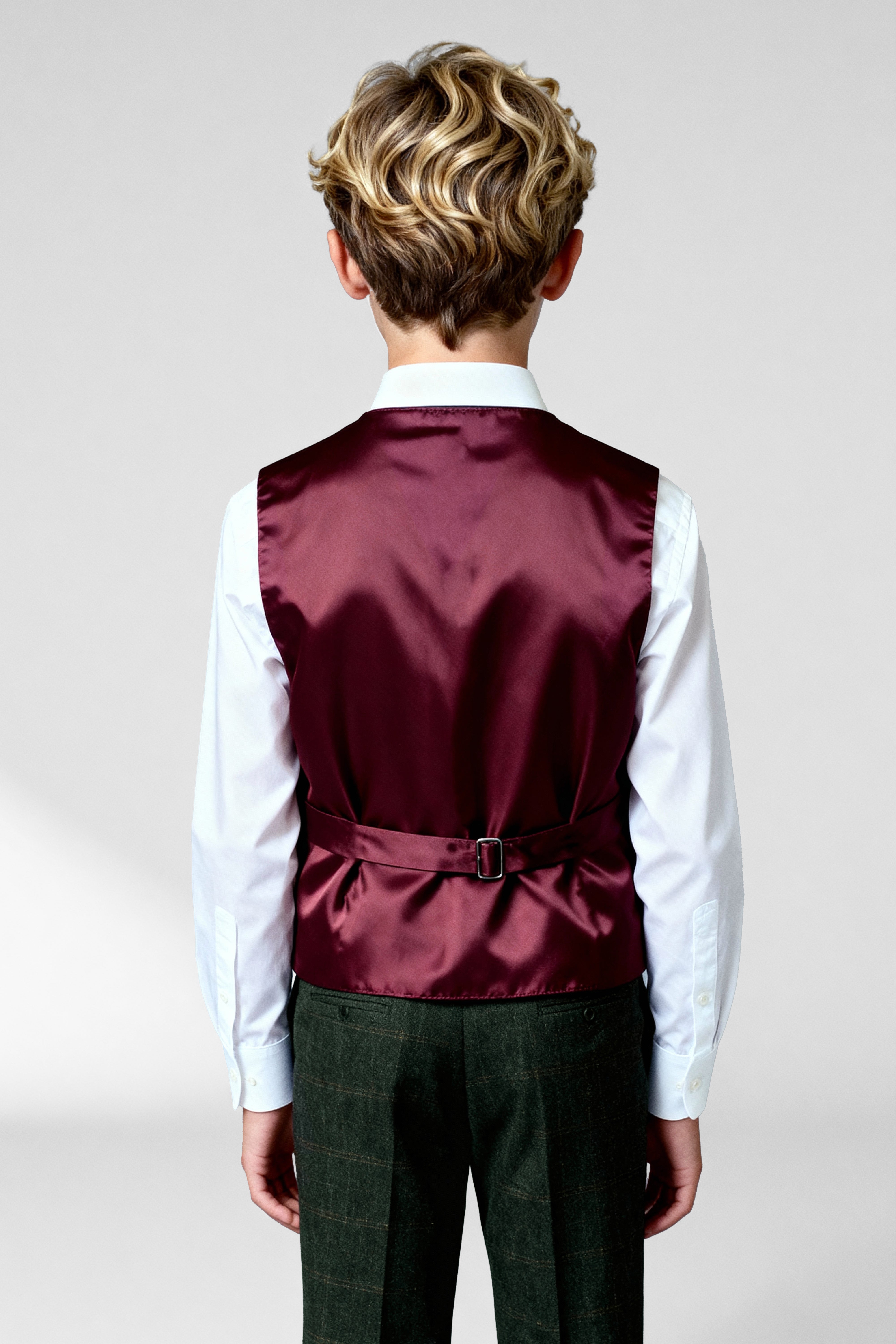 Completo da ragazzo in lana tweed a quadri a finestra 3 pezzi - Joshua - Verde foresta