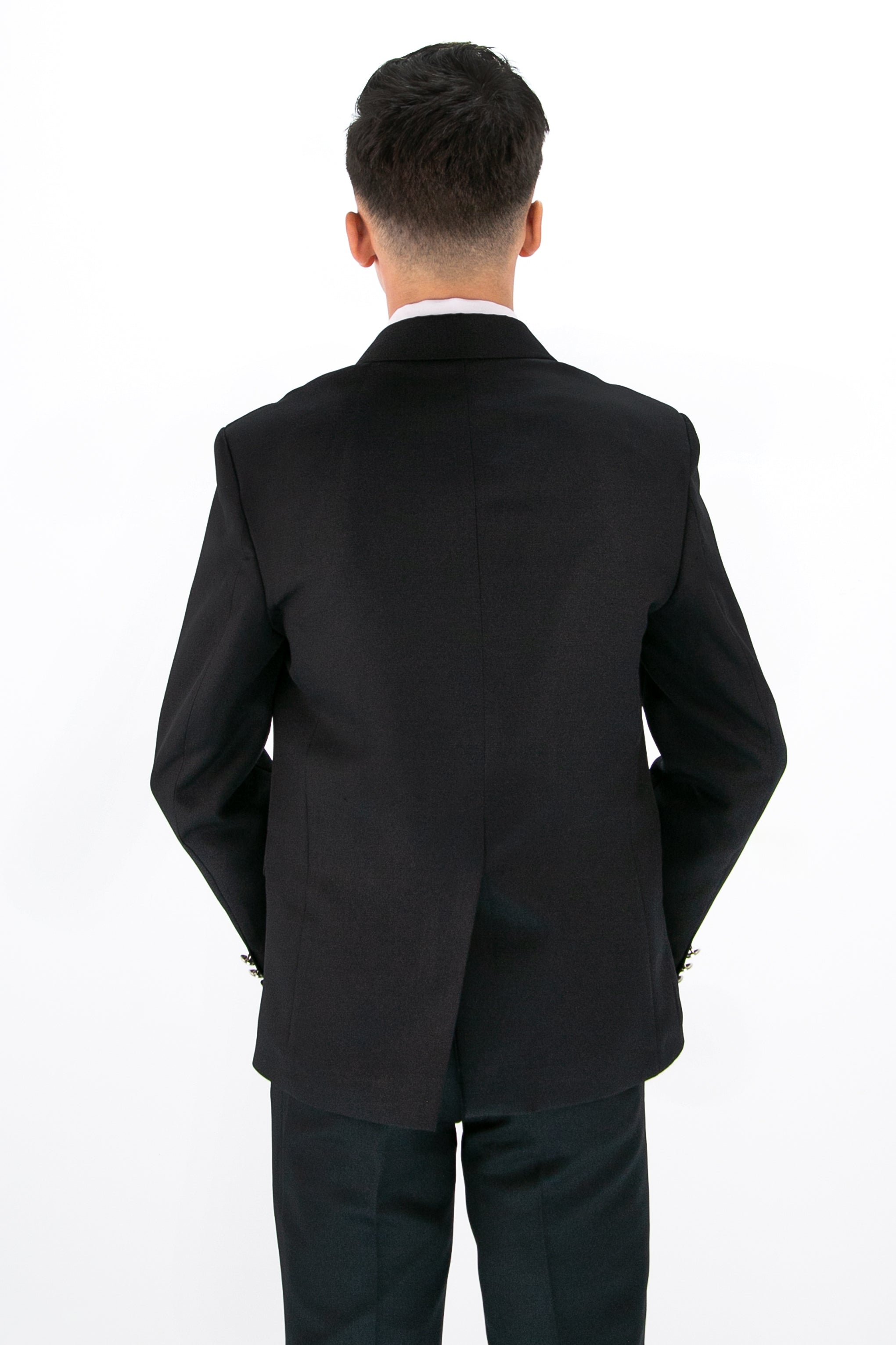 Boys’ 4-Piece Textured Double Breasted Formal Suit - Montero Black Back Picture